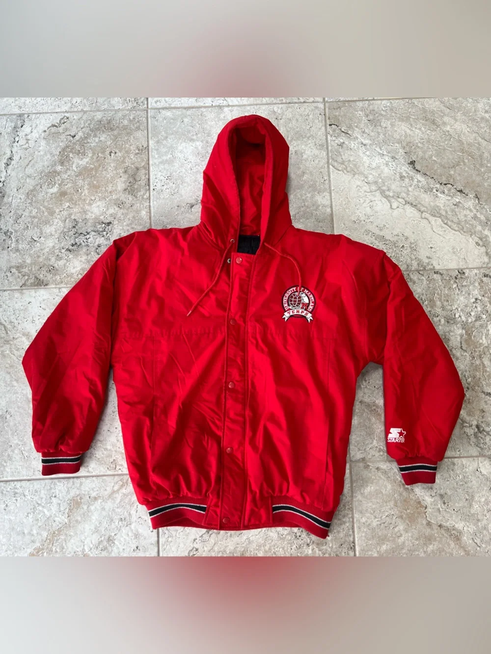 STARTER RARE Early 90s Vintage Maryland Terrapins Hooded Insulated Red Jacket, M